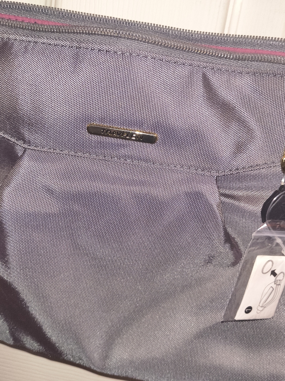 Travelon Gray Crossbody with Pink Interior - Picture 2 of 4